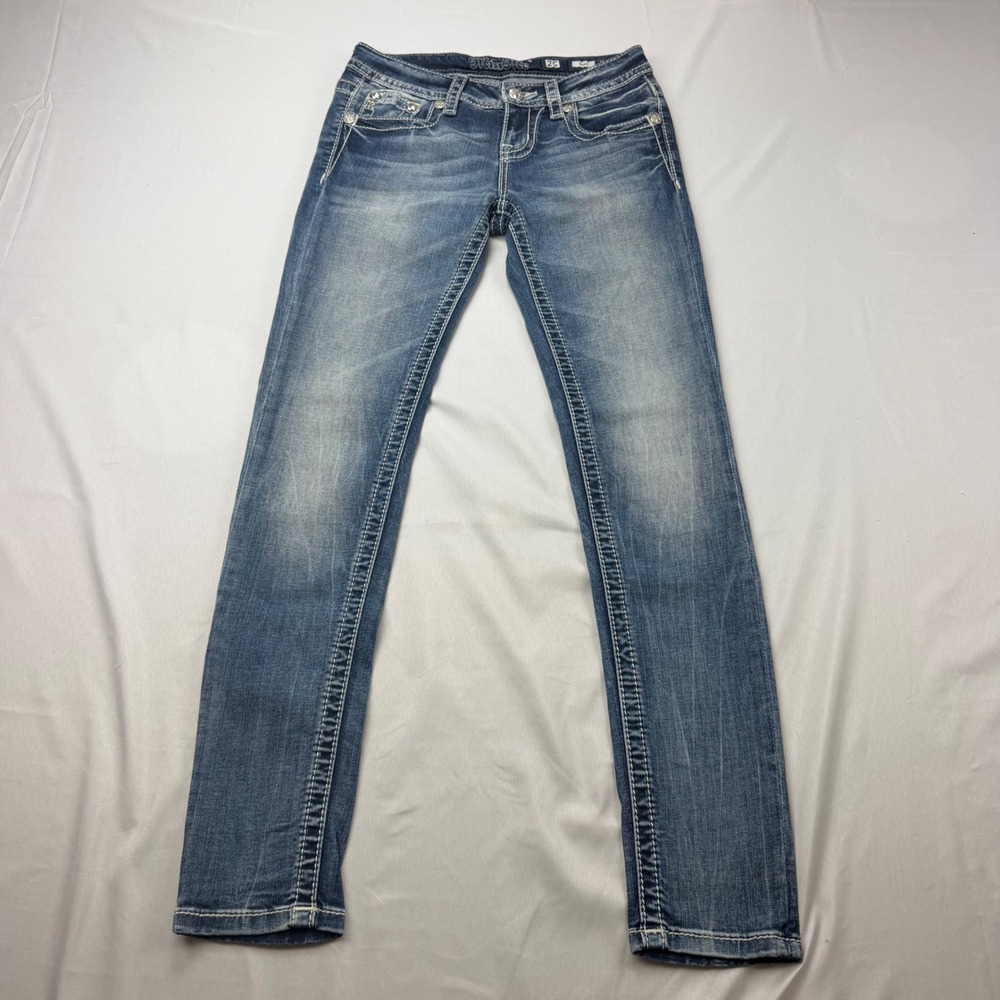 Miss Me Skinny Jeans Women 25 Blue Denim Embellished Fleur De Lis M31105